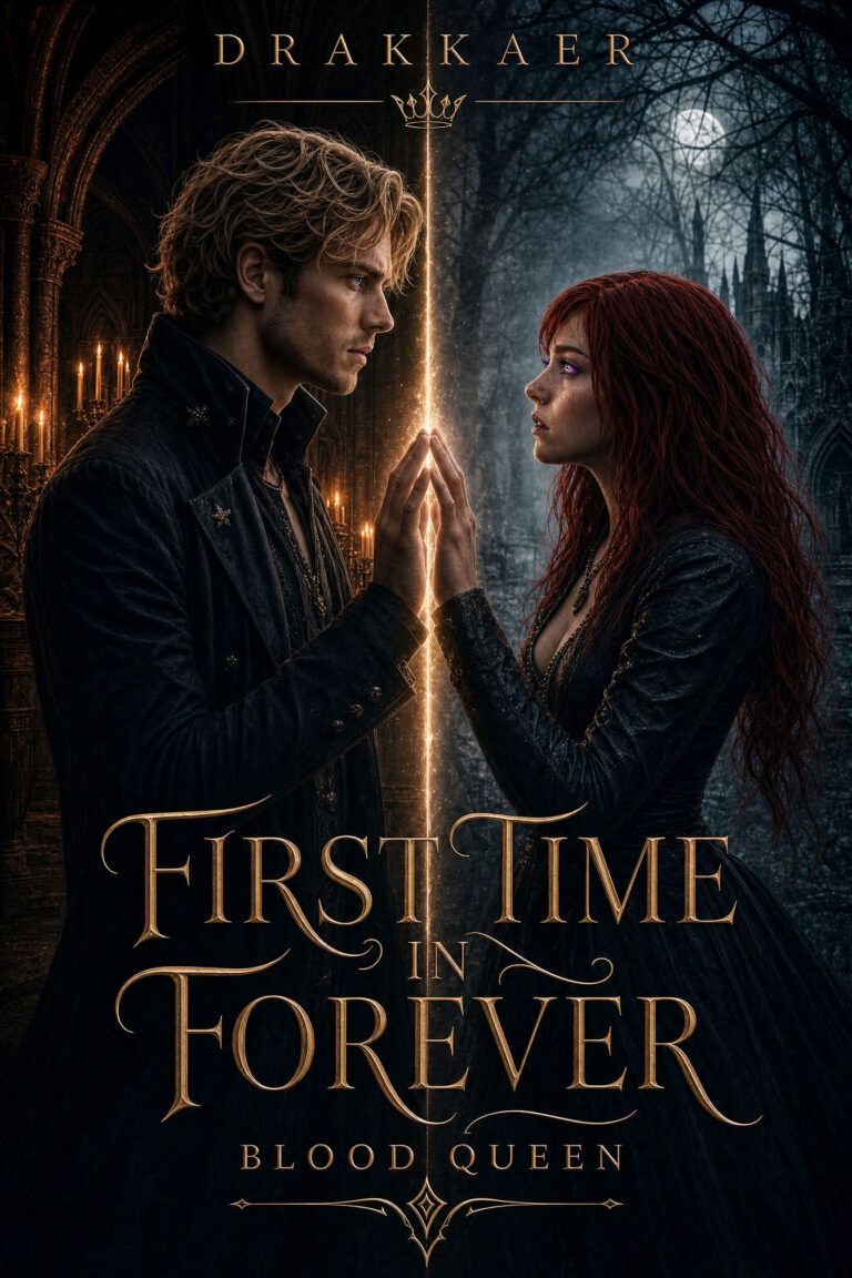 First Time in Forever: Blood Queen cover featuring Gavin and Brynn divided by warm palace light and a moonlit gothic forest.